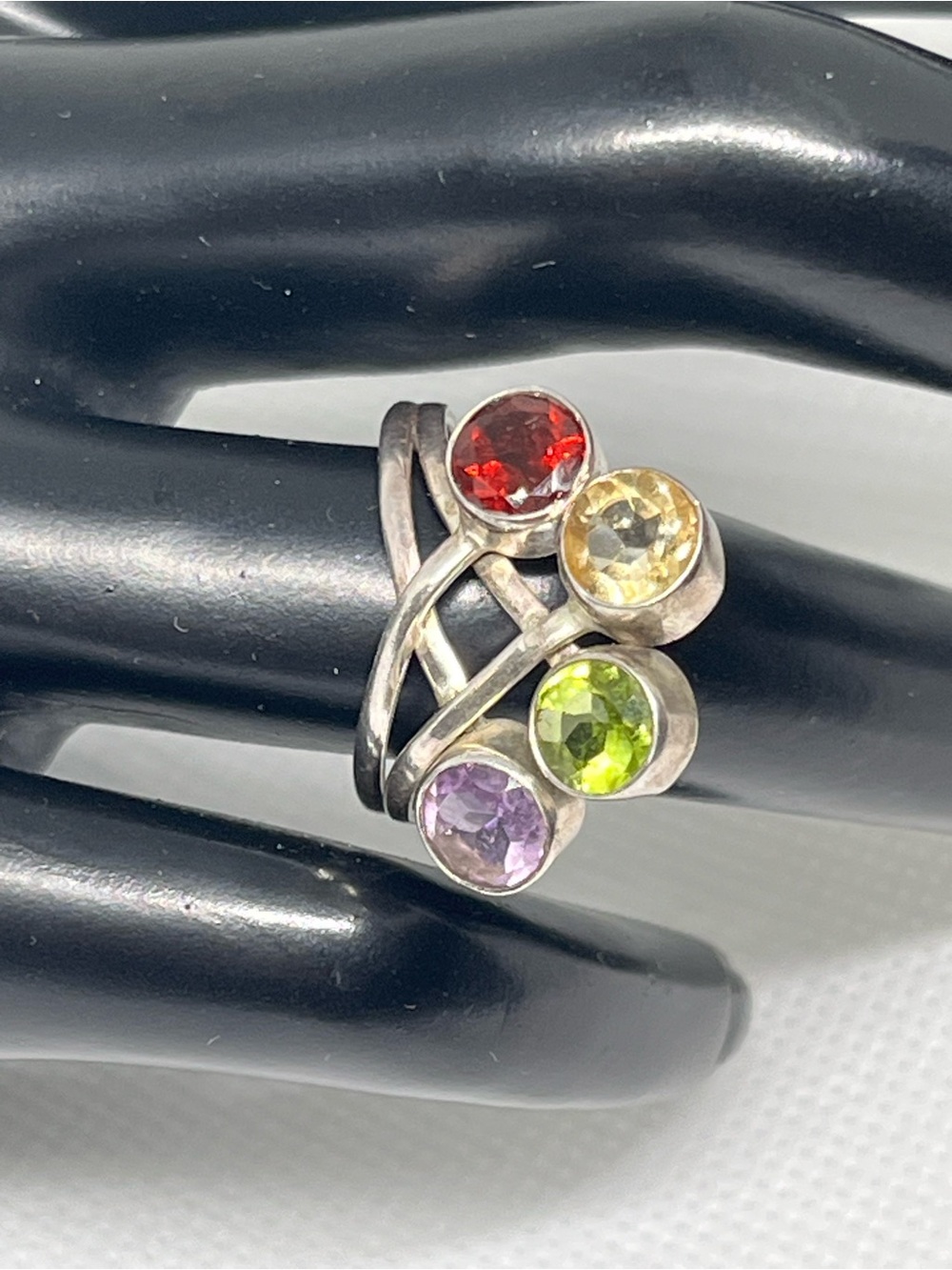 Multi-Stone Sterling Ring with amethyst, citrine, peridot and garnet Gemstones